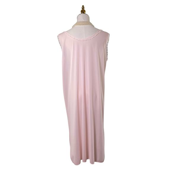 Vintage 60s Pastel Pink Nylon Lace Appliqué Chemise Nightgown Women's Size M/L - Picture 6 of 12